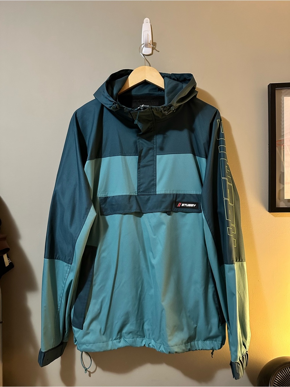Stussy Teal and Dark Green Pullover Windbreaker Jacket